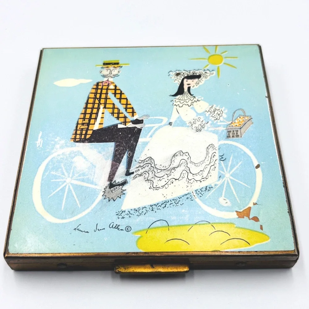 Vintage Fifth Rex Avenue Laura Jean Allen Bicycle Compact Mirror Brass Square
